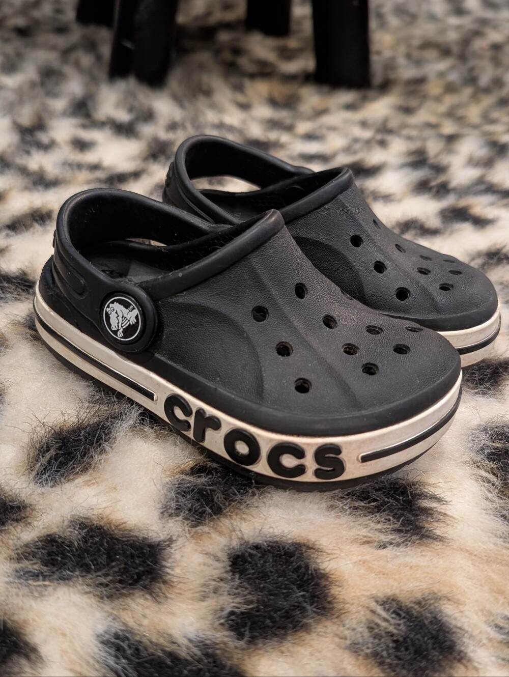 CROCS Kids' Black Clog with White Trim and Logo